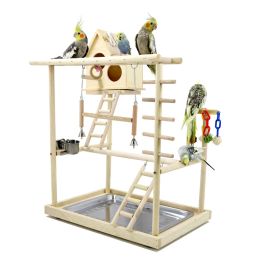Perches Parrot solid wood game stand with bird house Parrot stand stand perch ladder toy bird swing playground W139