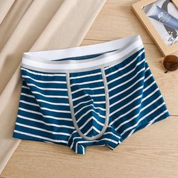 Underpants Men Trunks Stripe U Convex Underwear Cotton Breathable Boxer Briefs Sexy Lingerie Home Slip Homme