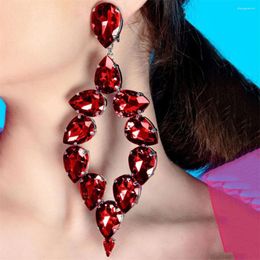 Dangle Earrings Shiny Red Big Rhinestone Jewellery Women's Fashion Romantic Ball Party Hollow Out Crystal Accessories