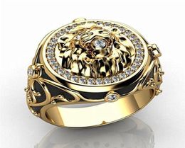 Cluster Rings Fashion Masculine Lion Gold Colour For Men Zircon Diamonds Gemstones Bague Jewellery Punk Hip Hop Trendy Accessories Gi1972390