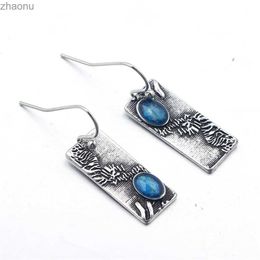Dangle Chandelier Retro style womens pendant earrings blue crystal square pendant fish hook earrings girl XW