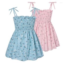 Girl Dresses Girls Summer Dress Elegant Floral Print Sling Princess Kids Beach Sundress Casual Cotton Children Clothing