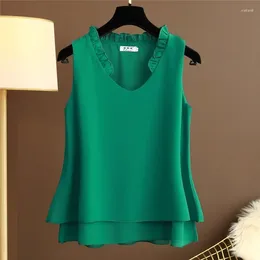 Women's Blouses Summer Loose V-Neck Sleeveless Chiffon Shirts Tops Large Size Clothes Top Blusas De Mujer