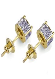 Wedding Earrings Stud Hip Hop Diamond Stud Earrings With Gift Box Iced Out Bling CZ Rock Punk Round Wedding Gift9963200