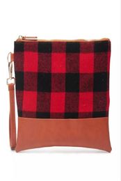 11585 Inch Buffalo Plaid Wristlet Whole Blanks Woman White Black Plaid Clutch Bag With Brown Faux Leather For Christmas Gif5744687