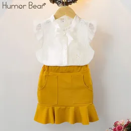 Clothing Sets Humour Bear Girls Set Summer Sleeveless Hollow Lace Tops Ruffle Skirt 2pcs Sweet Kids Clothes For 3-7Y