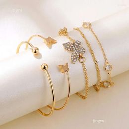 Charm Bracelets Bohemian Rhinestone Zircon Butterfly Elegant For Women Gold Color Chain Bracelet Sets Vintage Boho Jewel 544055
