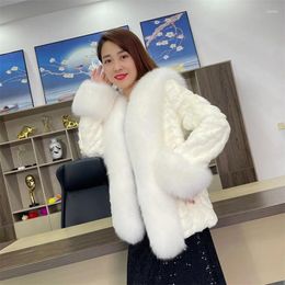 Women's Jackets 2024 Warm Real Fur Coat Natural Mink Fluffy Collar Front Design Luxury Winter V-neck Slim-fit