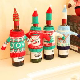 Covers 3 Styles Festive Wine Bottle Bag Cover Knitted Sleeve Clothes Hat Sweater Banquet Dinner Table Champagne Christmas Decoration
