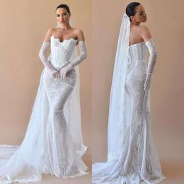 Lace Dresses Sweetheart Mermaid Glamourous Appliques Wedding Dress Sweep Train Long Sleeves Robe De Mariee Bridal Gowns