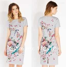 Party Dresses Botanical Floral Bird Dress Grey Women 1179