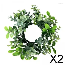 Decorative Flowers 2X Candle Ring Decoration Rustic Boho Wreath For Kitchen Dining Room Front Door