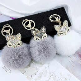 Keychains 1pc Plush Ball Mini Keychain Inlaid Rhinestone Women Bag Accessories Soft Fur Fluffy Key Rings Car Pendant Decoration