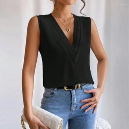 Women's Tanks Women Summer Vest V-Neck Sleeveless Layered Collar Pullover Tops Solid Colour T-shirt Streetwear