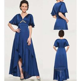 Plus Size Angrila A Line Mother Of The Bride Dresses V Neck Wedding Guest Dress Chiffon Short Sleeve High Low Ankle Length Evening Gowns 0431