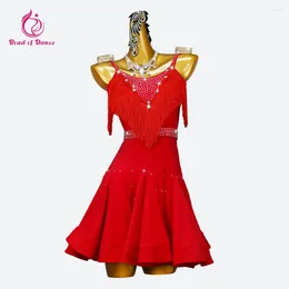 Stage Wear Red Latin Dance Women's Suit Cabaret Dress Samba Dancewear Ball Clothes Competition Costume Sport Skirt Practise Girls Line