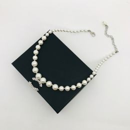 Brand Designer Necklace Full Diamond Double Letter Pendant Pearl Gradient Size Chain Choker Necklace Classic Women's Engagement Necklace Brass Jewellery