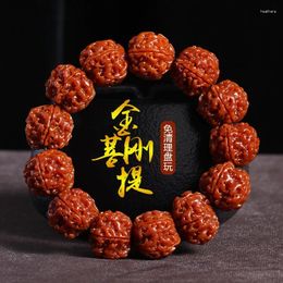 Link Bracelets Nepal Five Faces Six-Petal Jingang Bodhi Bracelet Red Leather Machine Brushed Patina Buddha Beads Crafts Men And Women