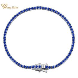 Bangle Wong Rain 925 Pure Silver Laboratory Sapphire Jade Ruby High Carbon Diamond Gemstone Tennis Chain Bracelet Exquisite Jewellery Q240506