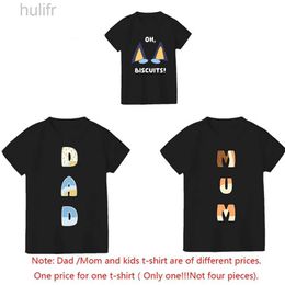 Family Matching Outfits Biscuits Mum Dad Cartoon Classic T-Shirt Daddy Mommy Mini Family Matching Outfits Father Mother Kids Tshirt Top Tee Clothes d240507