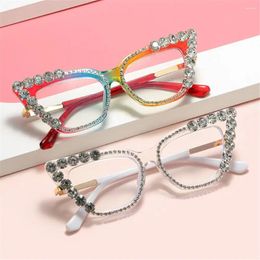 Sunglasses Diamond Women's Rhinestone Cat Eye Clear Lens Glasses Crystal Bling No Makeup Plain Decorative Eyeglasses
