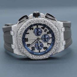 Luxurious moissanite diamond iced out high quality hand made stainls steel material hip hop chronograph wrist watch for men