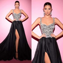 A Beads Black Line Elegant Straps Prom Dress Crystal Top Long Dresses For Special Ocns Split Evening Gowns es