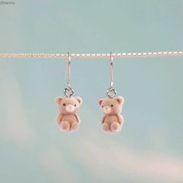 Dangle Chandelier Brown fluffy bear drop earrings mini cute unique accessory for women and girls at festivals and parties and a great gift XW
