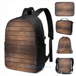 Backpack Funny Graphic Print All Over Wooden Pattern USB Charge Men School Bags Women Bag Travel Laptop