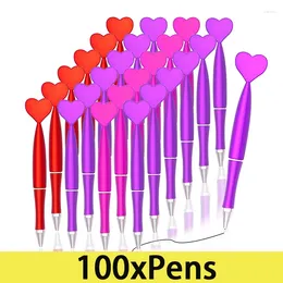 100Pcs Valentine's Day Heart Shape Pens Black Gel Ink Rollerball For Office School Supplies Birthday Presents Ballpoint Pen