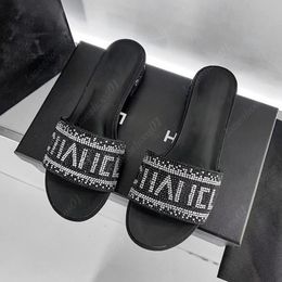 Designer slippers sandals classic rhinestone thick heel slippers summer luxury fashion letter flat shoes Women slippers rhinestone style black