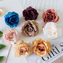 Decorative Flowers 5/10Pcs Artificial Flower Silk Roses Scrapbook Bridal Accessories Headwear Wedding Home Decoration Christmas Garland Wall