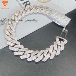 Fashion Jewellery Two Tone 925 Sterling Silver Luxury Custom Hip Hop Iced Out VVS Moissanite Cuabn Link Bracelets Chain