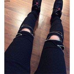 Wholesale-streetwear Black Joggers Knee Zipper Pleated Hip Hop Sweatpants for Men Casual Biker Jogging Pants Skateboard