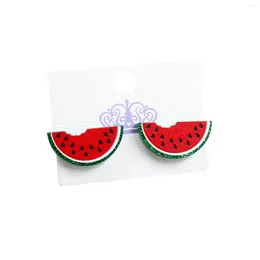 Stud Earrings ST074 Watermelon UV Print Green Glitter Cute Fruit Acrylic