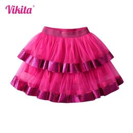 tutu Dress VIKITA Girls Christmas New Year Tutu Skirt Girls Party Princess Mini Skirt Kids Red Mesh Xmas Layered Skirts Kids Clothes 3-10Y d240507