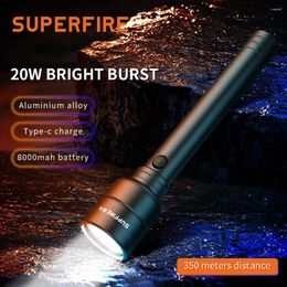 Flashlights Torches SuperFire Y16 Tactical Strong Light 350M Long-range Portable Led Type-C Rechargeable Torch Powerful 8000mAh