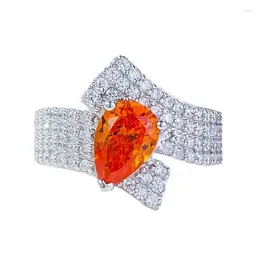 Cluster Rings 925 Silver 2 Fenda Orange Micro Set With Diamond Ring 6 9 Pear Shaped Playful
