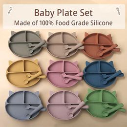Cups Dishes Utensils 3 pieces of baby soft silicone suction cups bowls cups bibs spoons forks set non slip tableware childrens feeding plates free of bisphenol AL2405