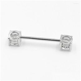 Other Body Jewelry 925 Sterling Sier Nipple Ring Front Facing Double Cz Bar Barbell 18G 14/16Mm Drop Delivery Dh8Fo