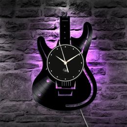 Accessories 12 Inch European Socket Retro Vinyl Record Wall Clock with RGB LED Lights for Guitar Rock Music Lovers Clocks Wall Home Decor