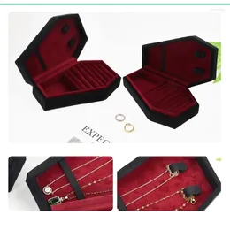 Jewelry Pouches R2LE Coffin Shape Display Box Portable Organizer Necklace Earring Case Ring Holder Trinket