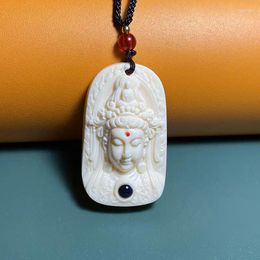 Pendant Necklaces Ivory Fruit Guanyin Bodhisattva Projection Lens Carved Buddha Necklace