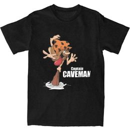 Men's T-Shirts Mens T-shirt Captain Caveman T-shirt Trend Fun Cartoon Summer T-shirt Retro Pattern Cotton Top GiftL2405