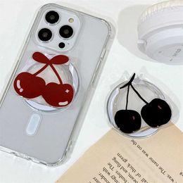 Cell Phone Mounts Holders Korean Cute Fruit Cherry For Magsafe Magnetic Phone Griptok Grip Tok Stand For iPhone For Magsafe Braceket Stand Support Ring