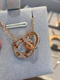 Projektant luksusowy naszyjnik modny impreza biżuteria 925 Srebrny Diamond Podwójny pierścionek wisiorek Rose Gold Naszyjnik Wysokiej jakości biżuteria dla kobiet