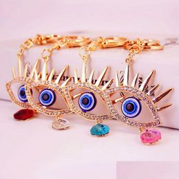 Key Rings 3Pcs/Lot Fashion Keyring Evil Eye With Crystal Tear Ring Rhinestone Alloy Pendant Keychain Gold Cool Handbag Charm Car Cha Dh5Kd