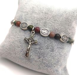 Natural Stone Agate Cross Rosary Bracelet Beaded Bracelet019041375