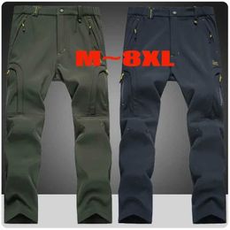 Men's Jeans Plus Size 6XL 7XL 8XL Mens Thick Snow Skiing Waterproof Soft Shell Pants Winter Tactical Camping Hiking Ski Board Wool Trojan Horse J240507