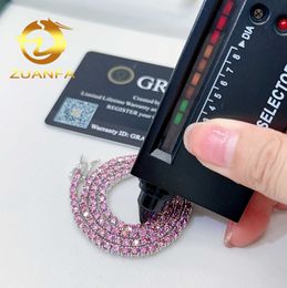 Gioielli hip hop moissanite diamante vvs3mm da 4mm pass per diamante tester rosa cravatta in argento sterling in argento gloccato vvs moissanite tennis catena